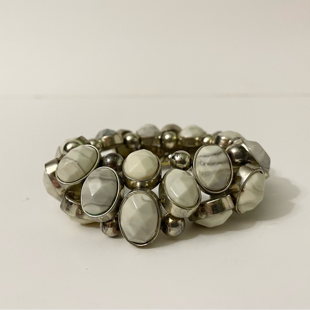 Neutral Two Row Stretch Statement Bracelet - Picture 4 of 11